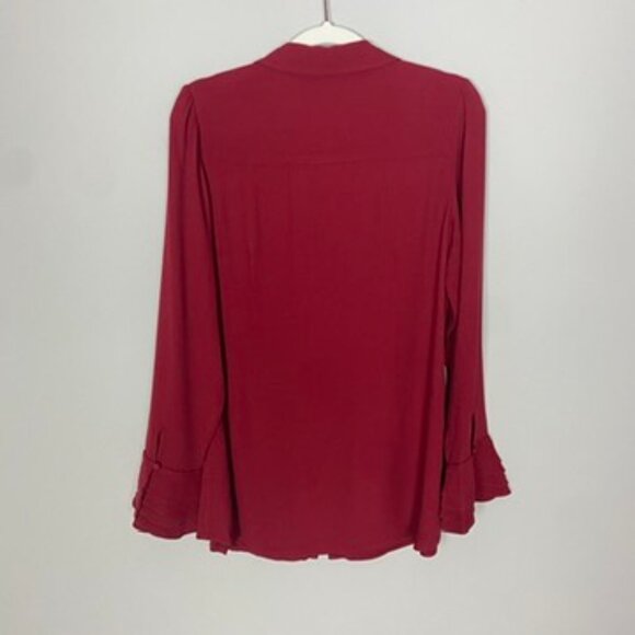 Soft Surroundings Moroccan Red Rayon Crepe Poet Blouse Ruffled Sleeves Small - Picture 6 of 7
